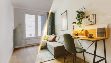 Vorher-/Nachher-Zustand eines durch Home Staging aufgewerteten Zimmers