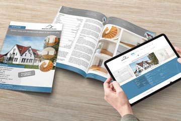 Immobilien Expose als Broschre und auf einem Tablet